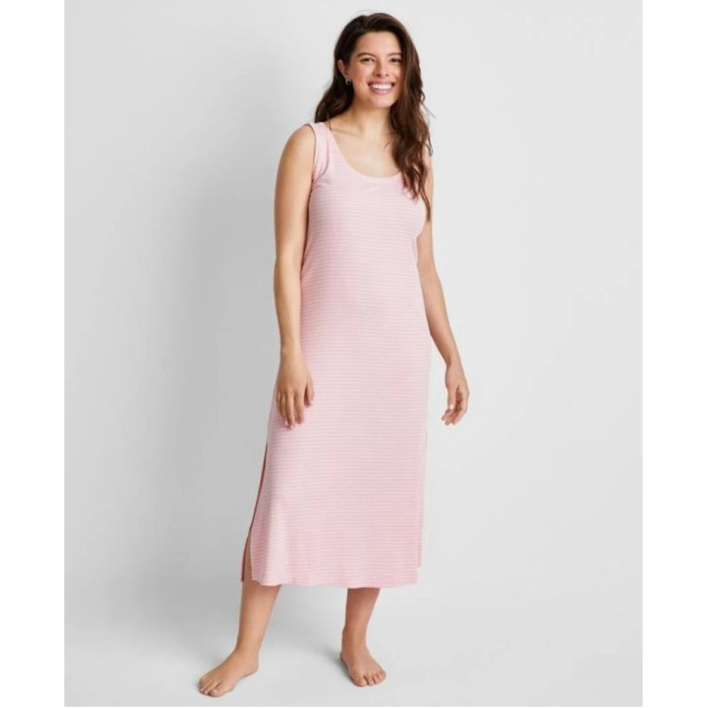 State of Day Size Small Pink & White Stripe Ribbed Tank Nightgown Pajamas NWT